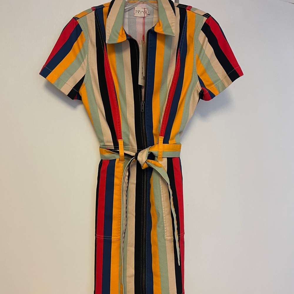 Alice + Olivia Colorful Striped Denim Mini Dress